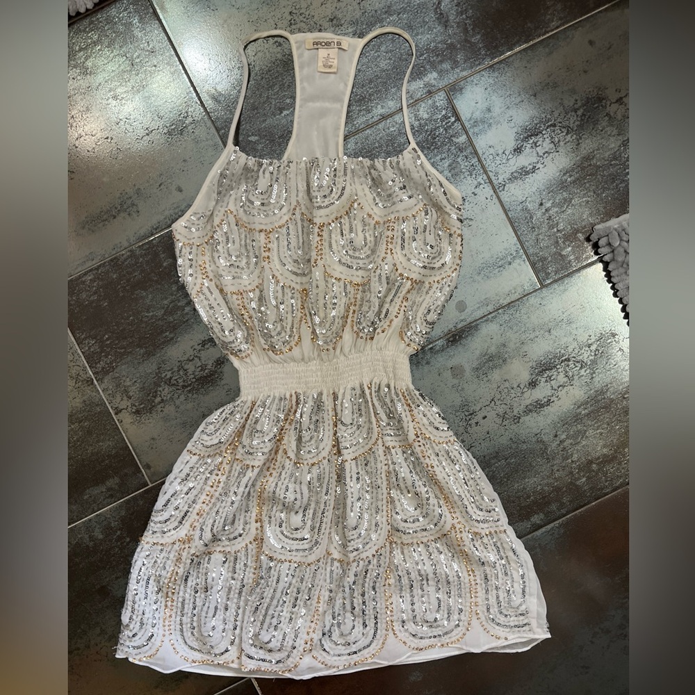 ARDEN B White/Cream Beaded Spaghetti Strap Dress, Size Medium